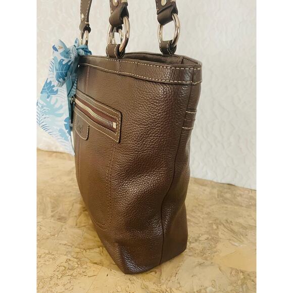 Vintage Coach brown Hamilton pebble leather shoulder bag tote Serial F14683 - Picture 4 of 10